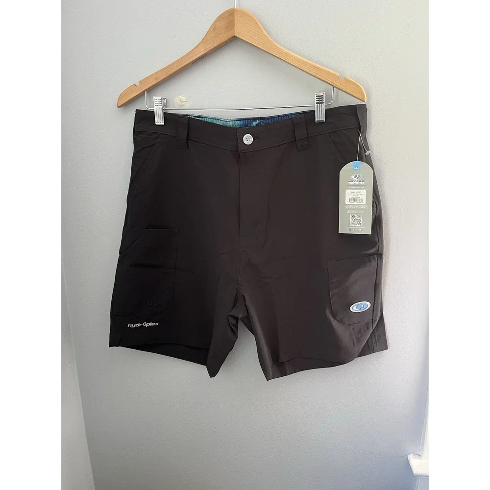 Mossy Oak Men's Fishing Stretch Cargo Shorts Size‎ L Black Pockets Elastic Waist